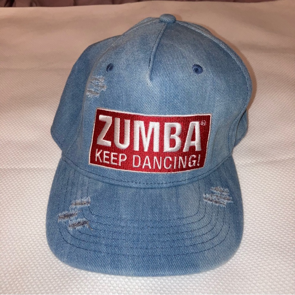 Zumba Distressed Denim Cap with Red Logo